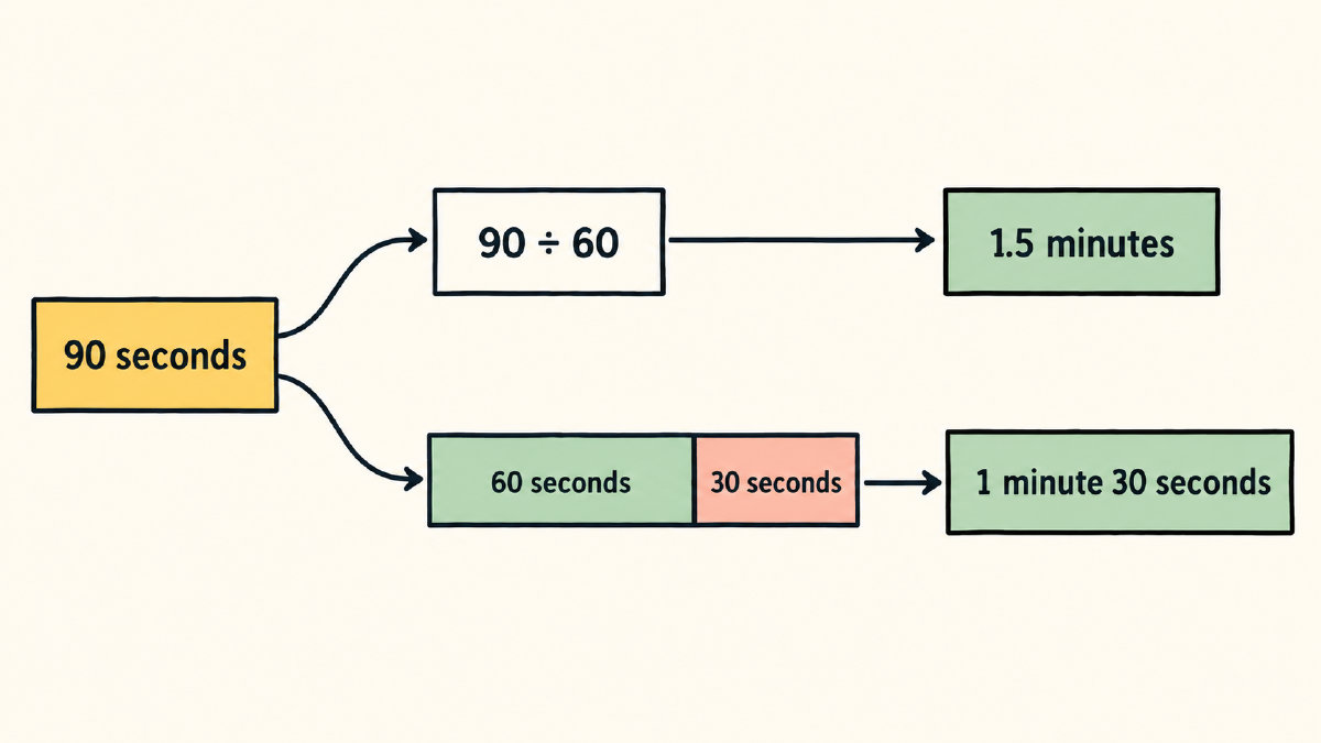 Diagram showing 90 seconds as both 1.5 minutes and 1 minute 30 seconds.
